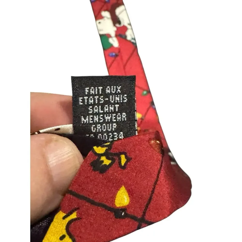 Peanuts Deck The Halls Snoopy Woodstock Christmas Lights Novelty Necktie Silk